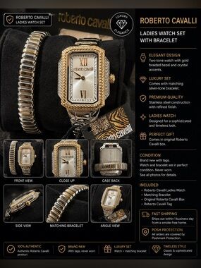 Roberto Cavalli Ladies Two-Tone Gold & Silver Watch with Matching Bracelet